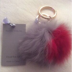 Real Fox 2 Tone Key Ring Handbag Charm Goldtone